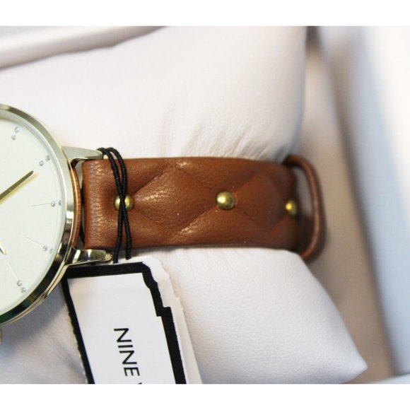 NWT Nine West Brown Leather Gold Colored Watch Women's Analog Business Formal - Picture 2 of 12